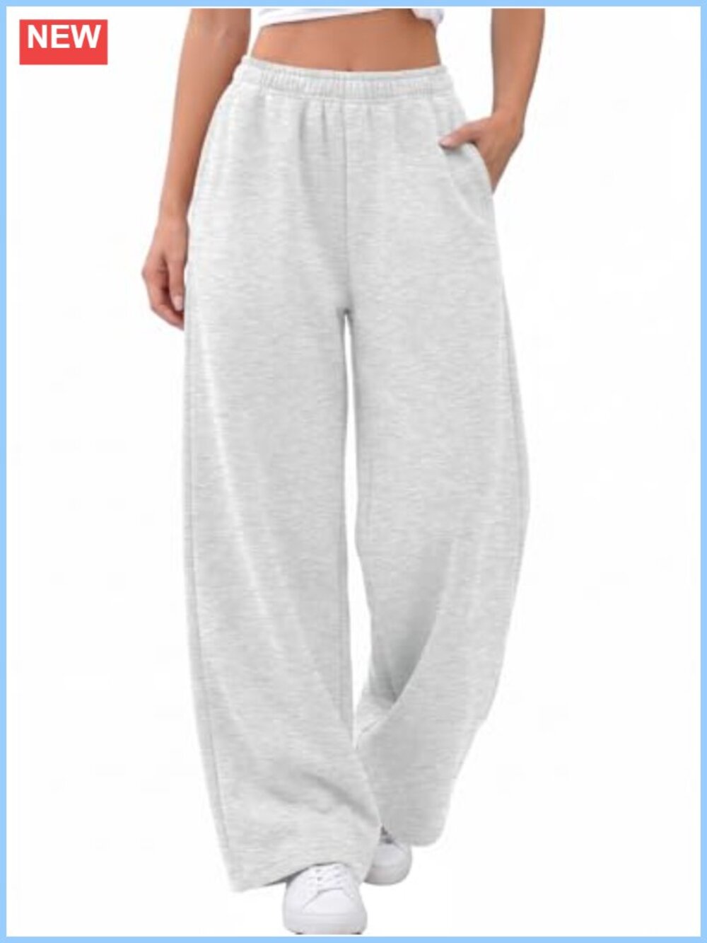 Wide Leg Fleece Lined Sweatpants Cotton Poly High Waist Pockets